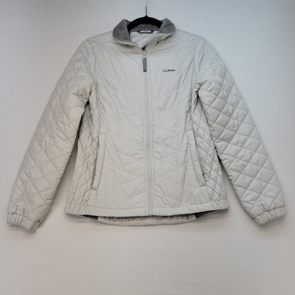 LL Bean PrimaLoft Packaway Jacket Womens XS Petite Gray Quilted Fleece Lined